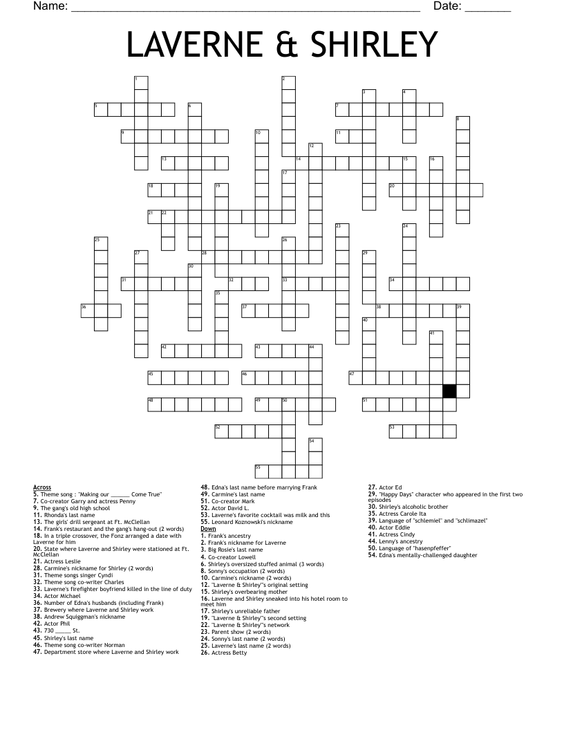 LAVERNE & SHIRLEY Crossword