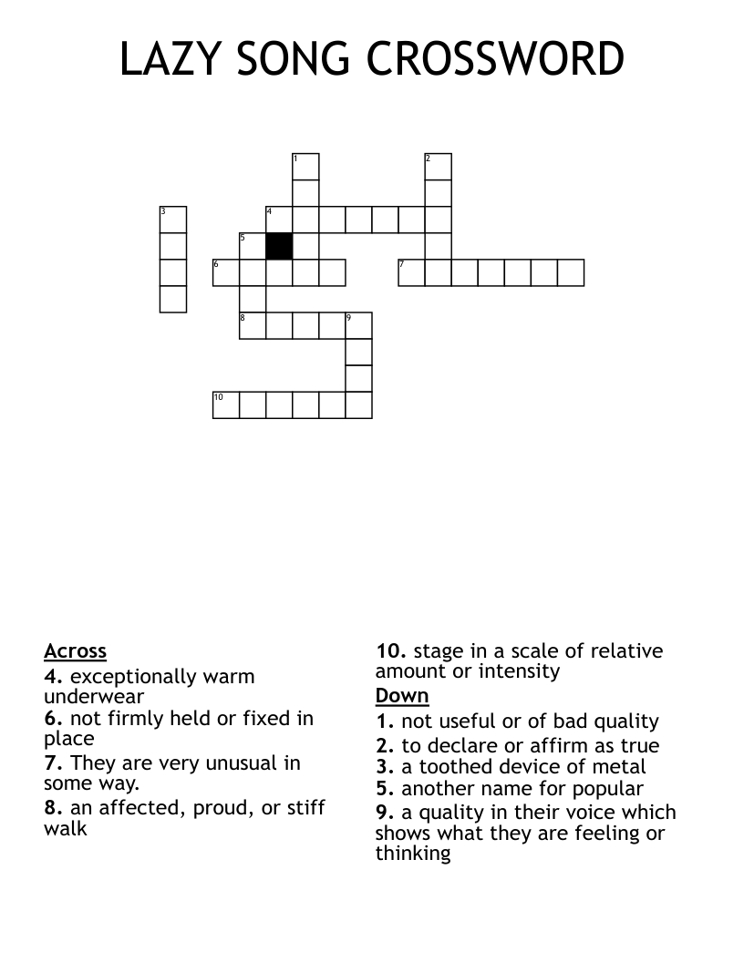 LAZY SONG CROSSWORD