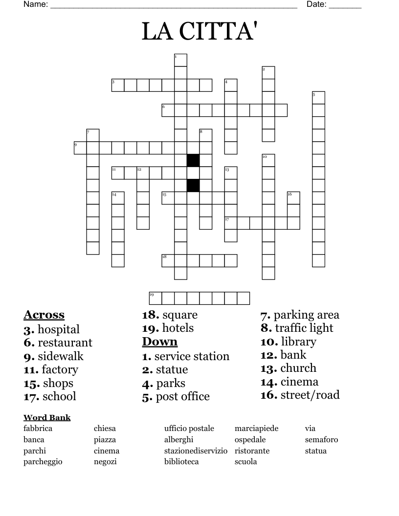 LA CITTA' Crossword