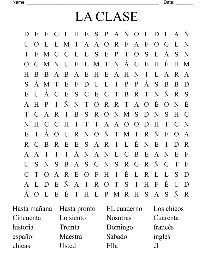 LA CLASE Word Search