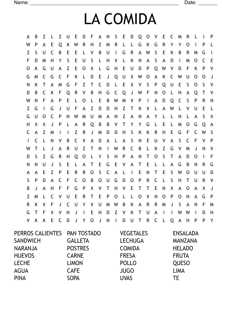 LA COMIDA Word Search