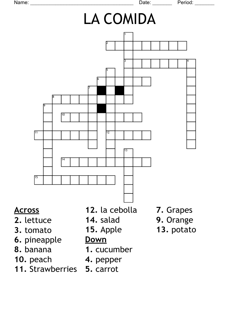 LA COMIDA Crossword