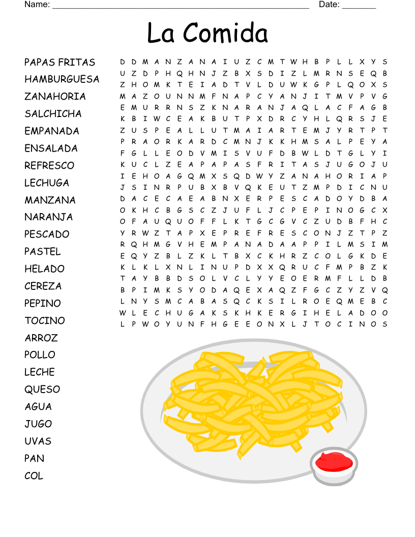 La Comida Word Search