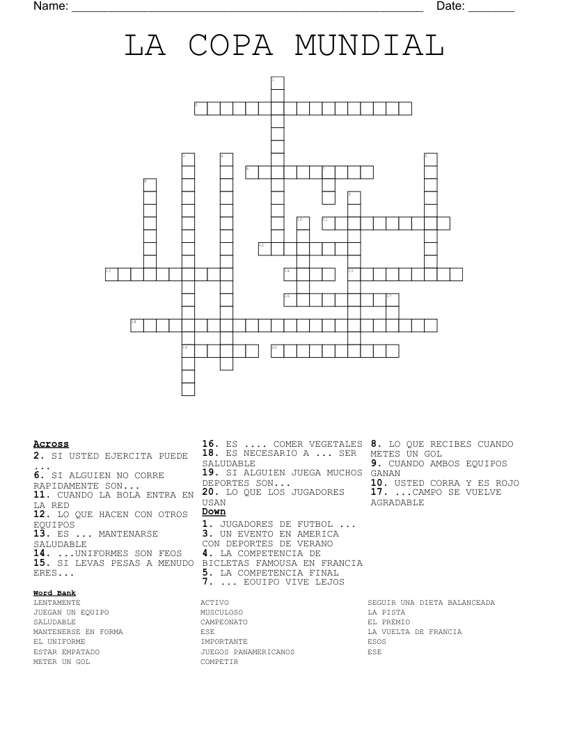LA COPA MUNDIAL Crossword