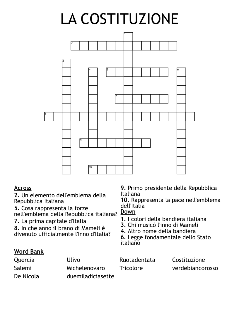 LA COSTITUZIONE Crossword