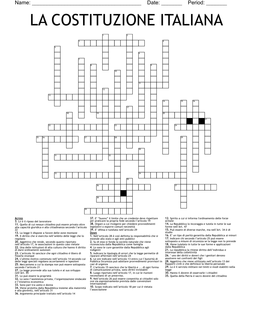LA COSTITUZIONE ITALIANA Crossword