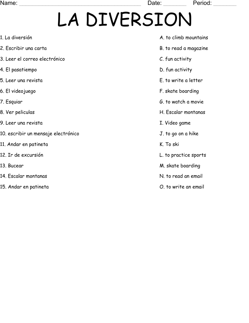 LA DIVERSION Worksheet