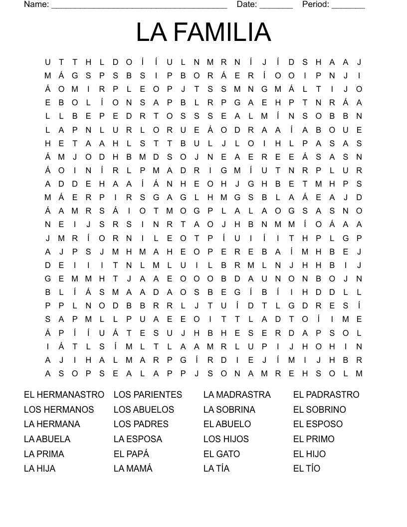 LA FAMILIA Word Search
