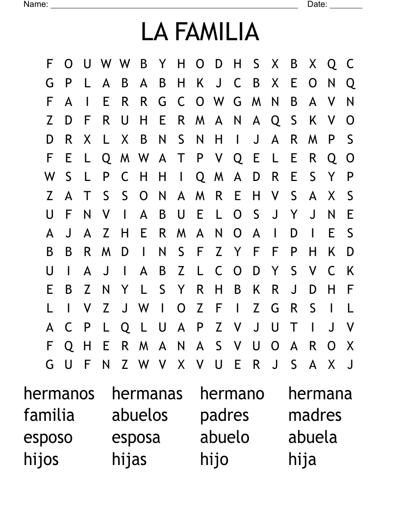 LA FAMILIA Word Search