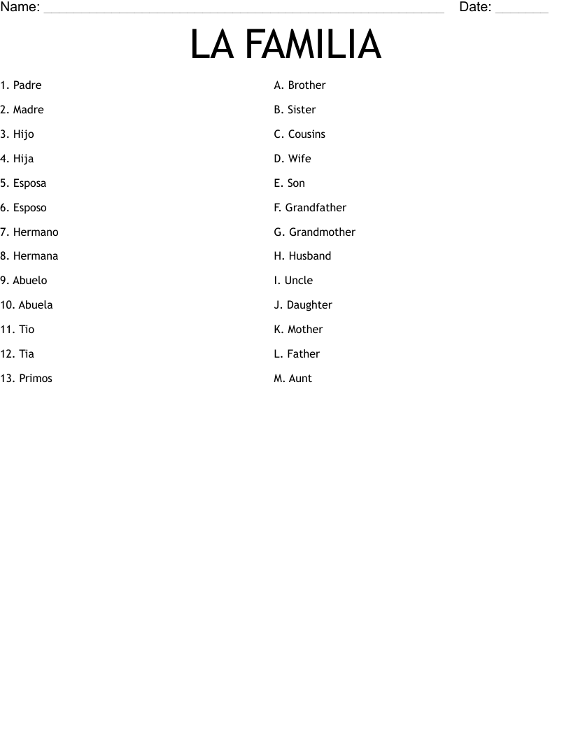 LA FAMILIA  Worksheet
