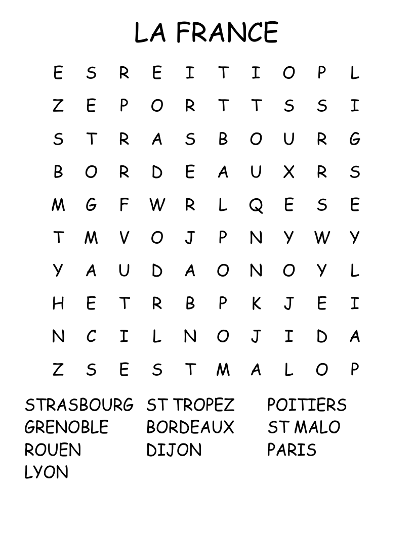 LA FRANCE Word Search