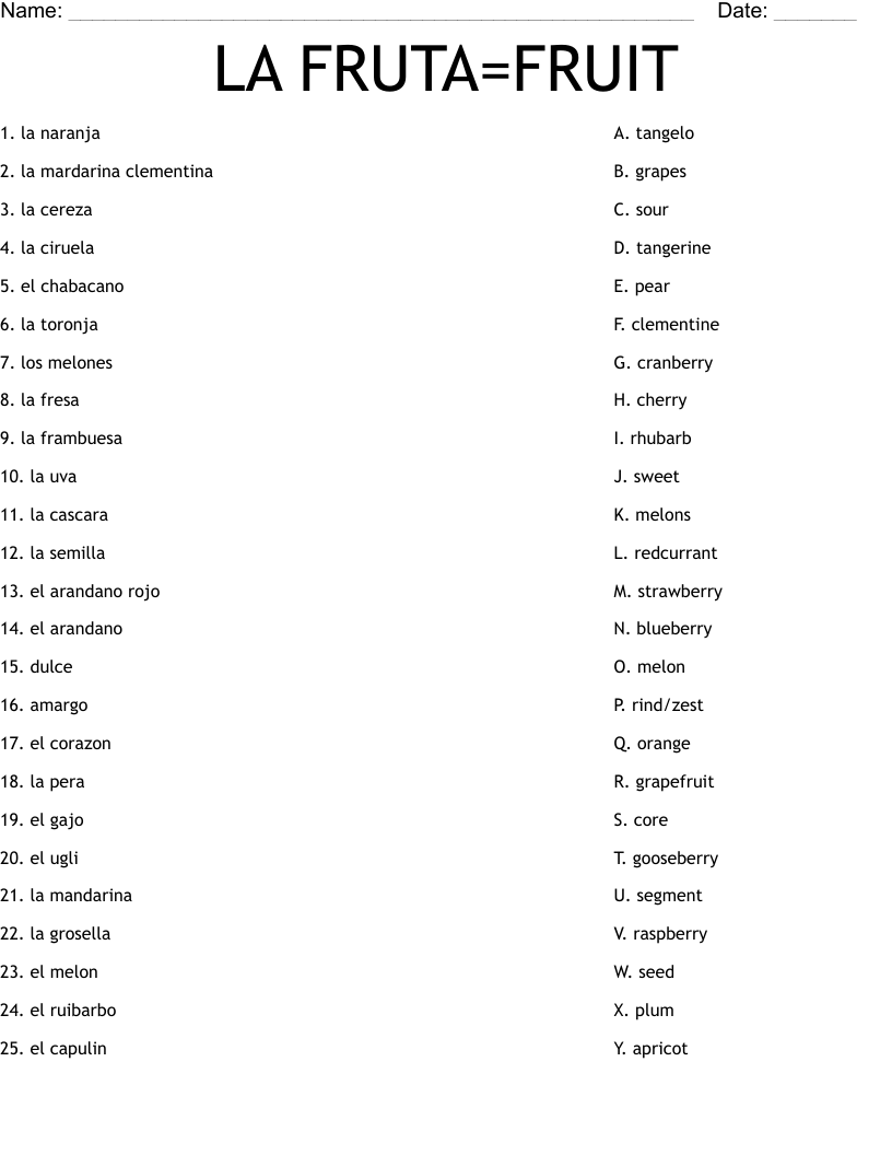 LA FRUTA=FRUIT Worksheet