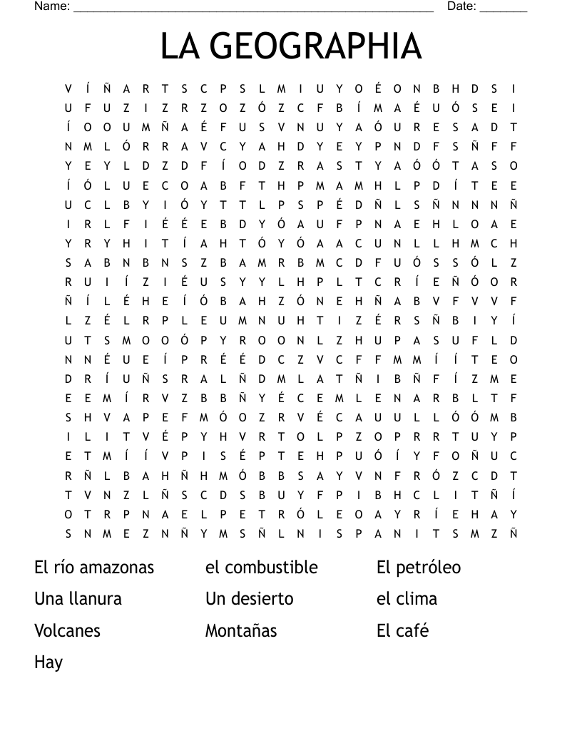 LA GEOGRAPHIA Word Search