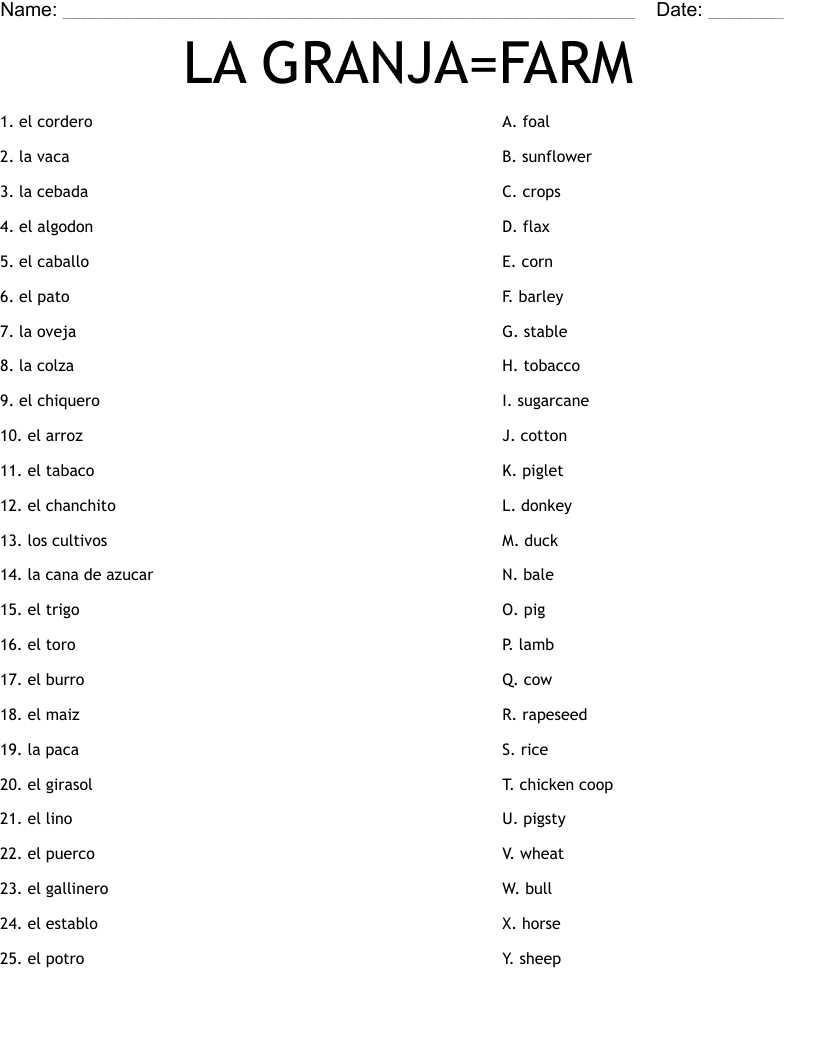 LA GRANJA=FARM Worksheet