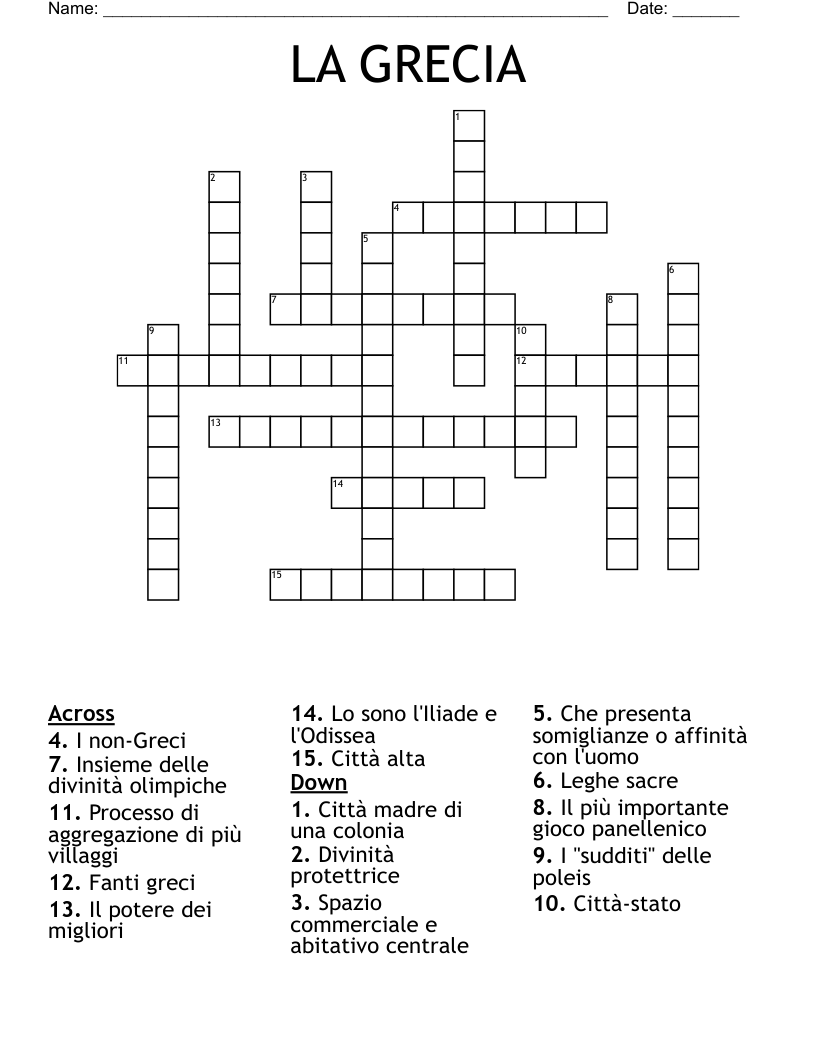 LA GRECIA Crossword