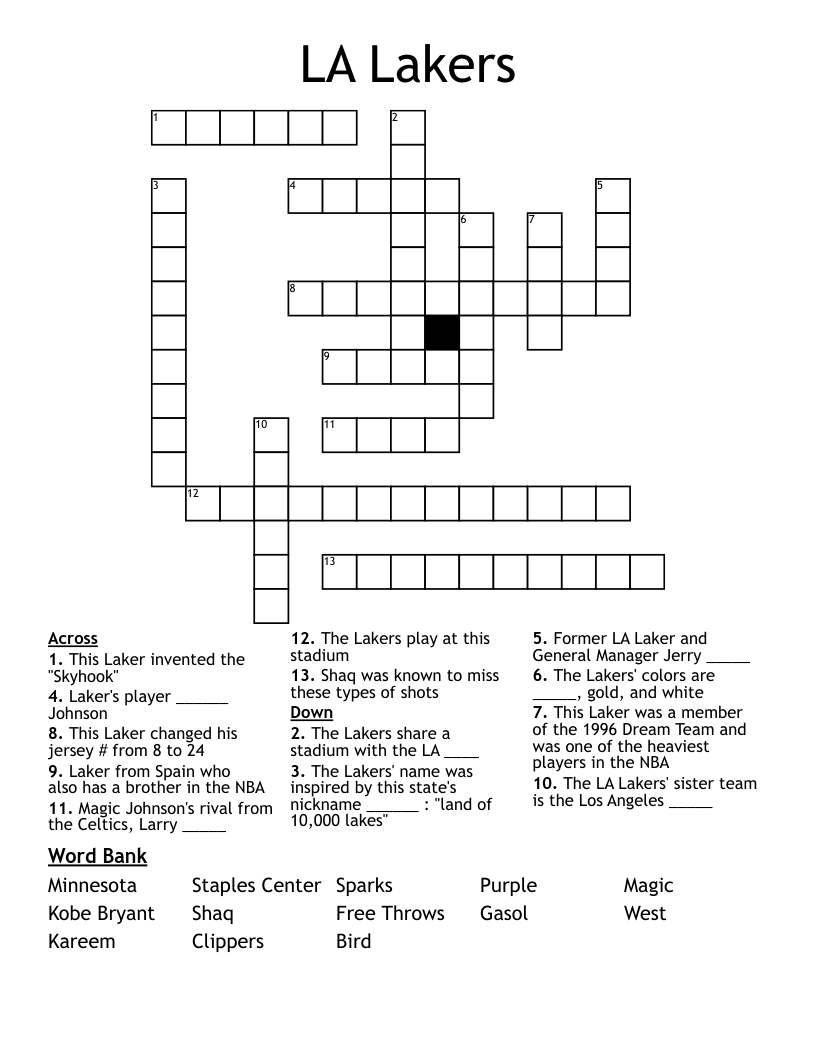 LA Lakers Crossword