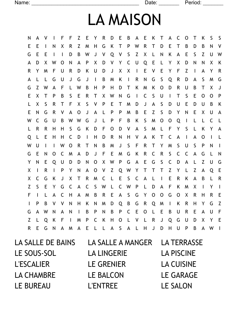 LA MAISON Word Search