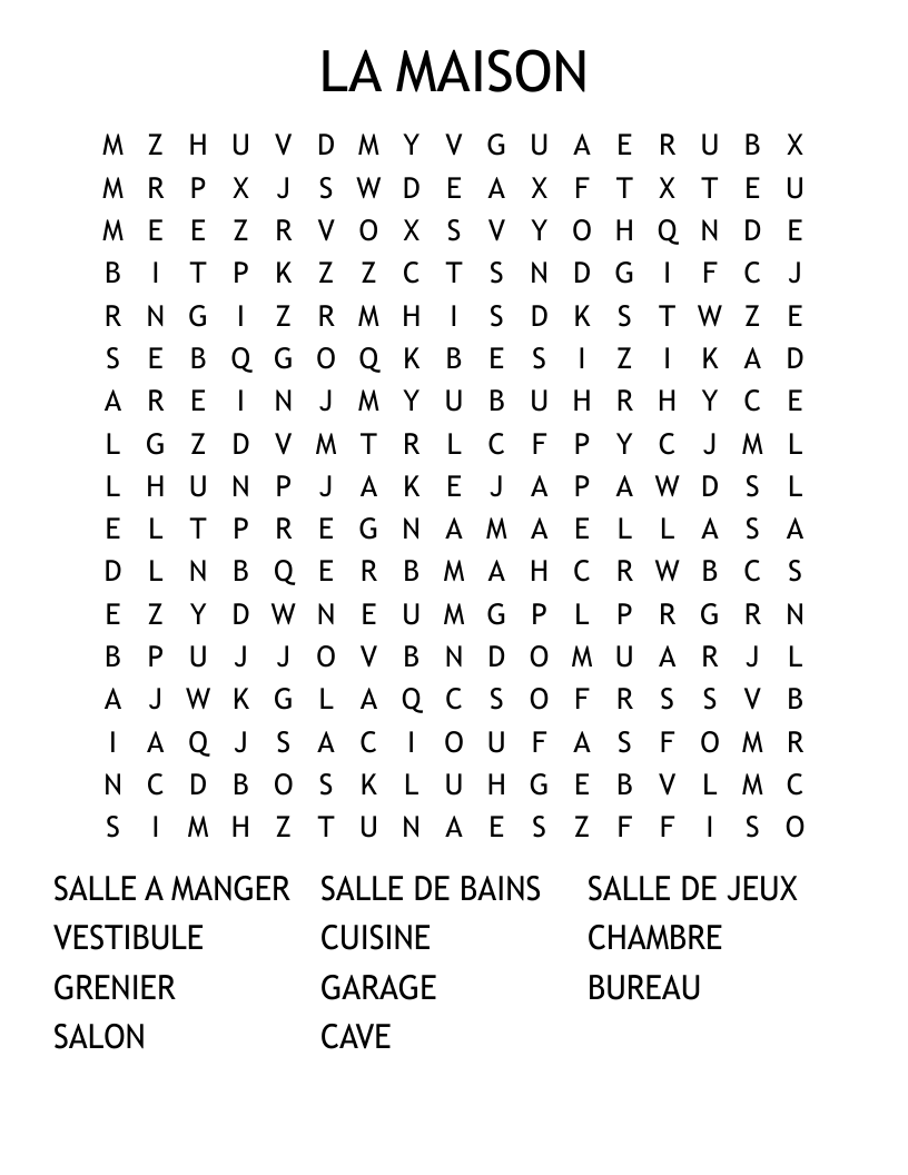 LA MAISON Word Search