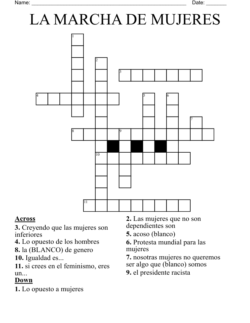 LA MARCHA DE MUJERES Crossword