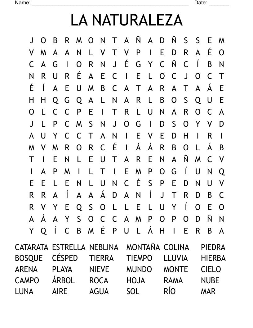LA NATURALEZA Word Search