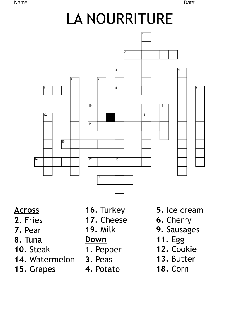 LA NOURRITURE Crossword