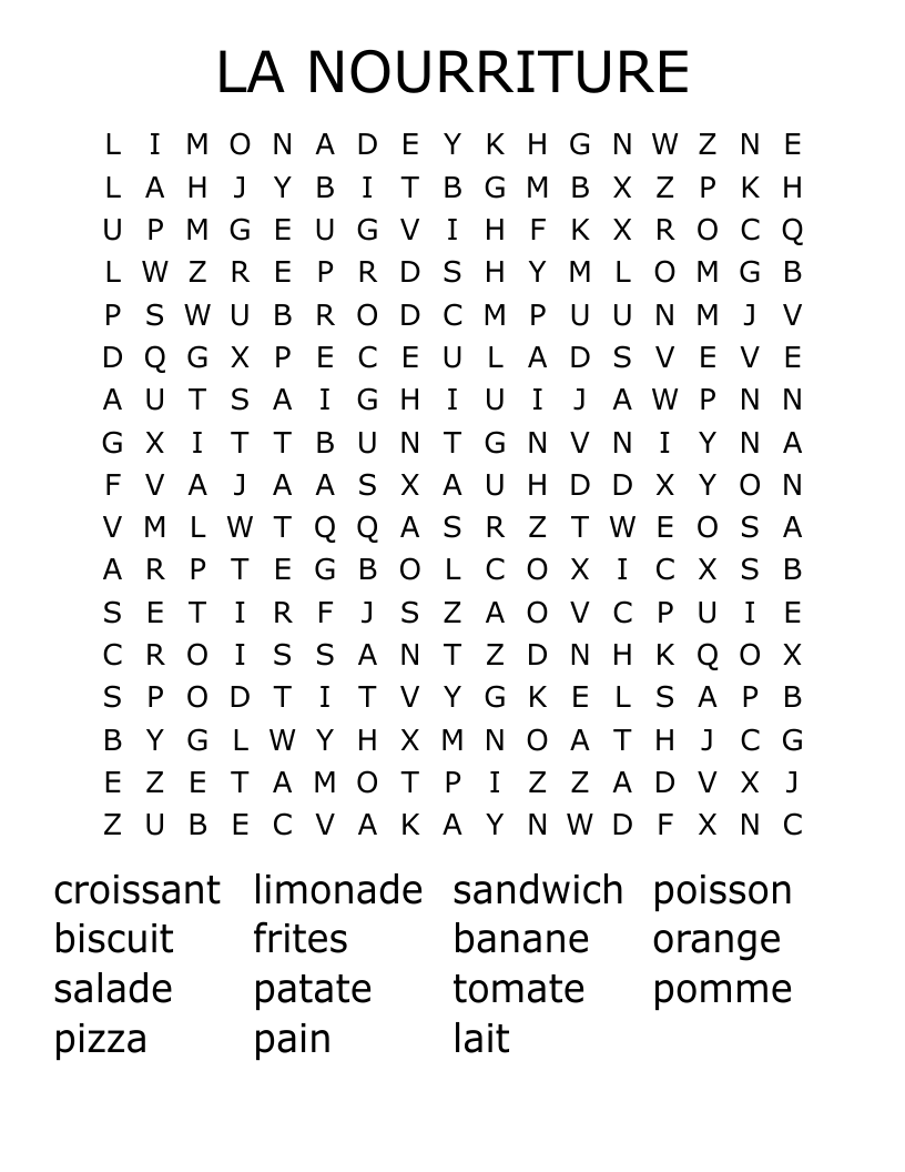 LA NOURRITURE Word Search