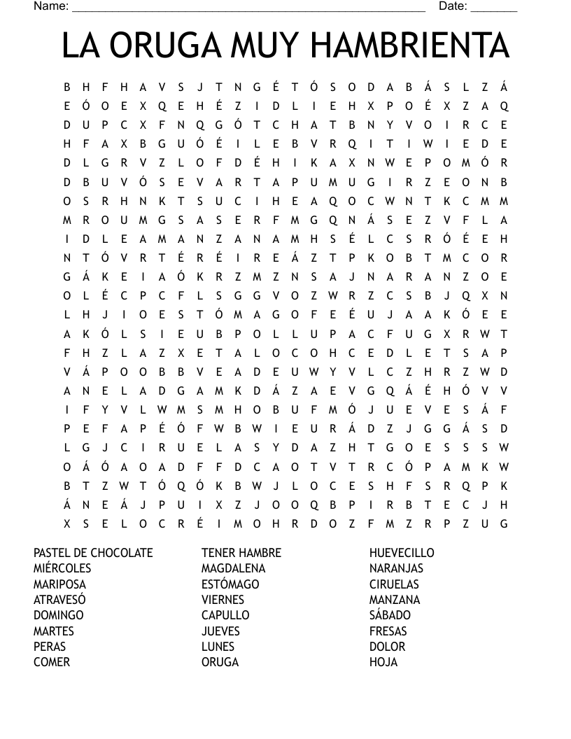 LA ORUGA MUY HAMBRIENTA Word Search