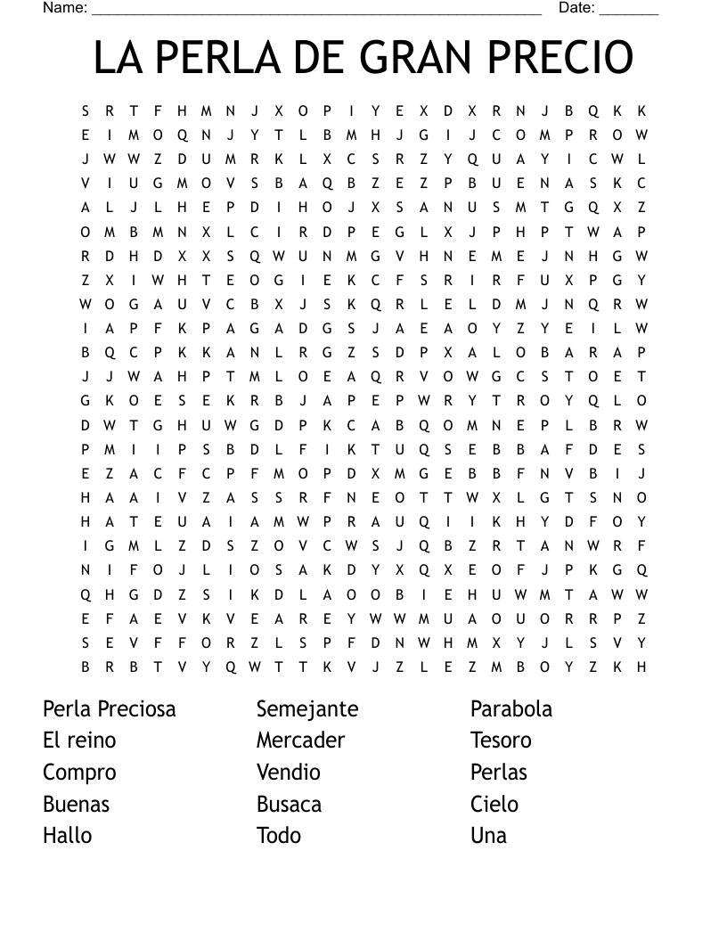 LA PERLA DE GRAN PRECIO Word Search