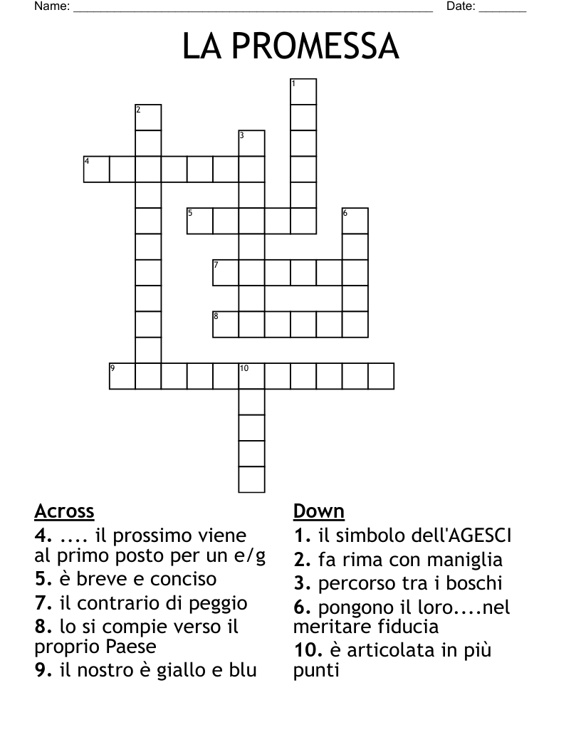 LA PROMESSA Crossword