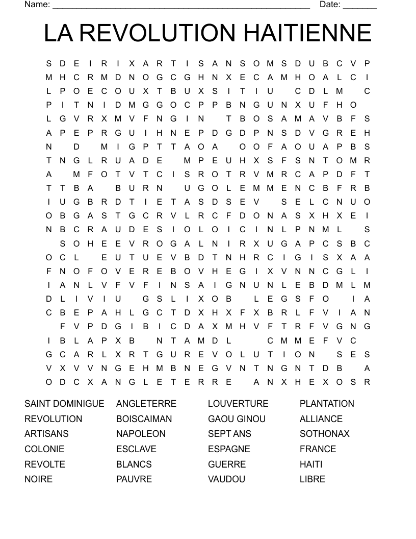 LA REVOLUTION HAITIENNE Word Search