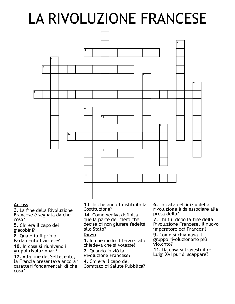LA RIVOLUZIONE FRANCESE Crossword