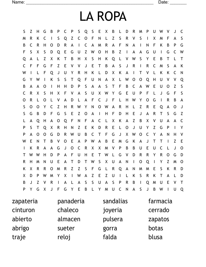 LA ROPA Word Search