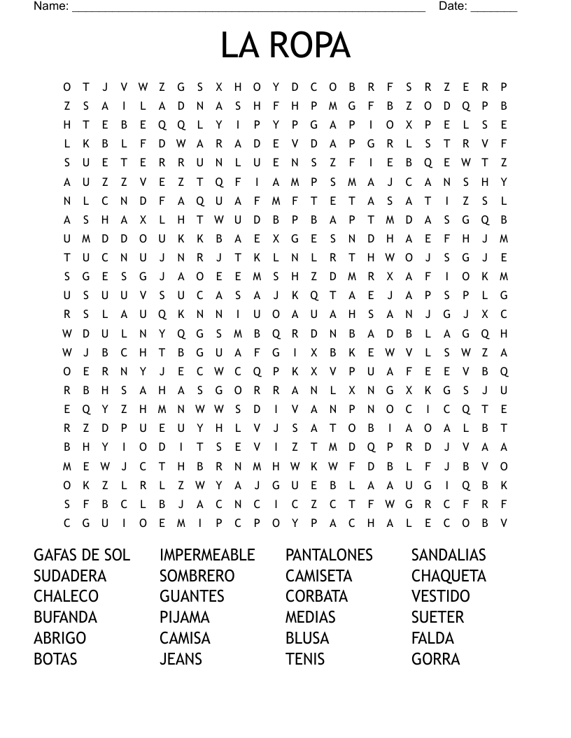 LA ROPA Word Search