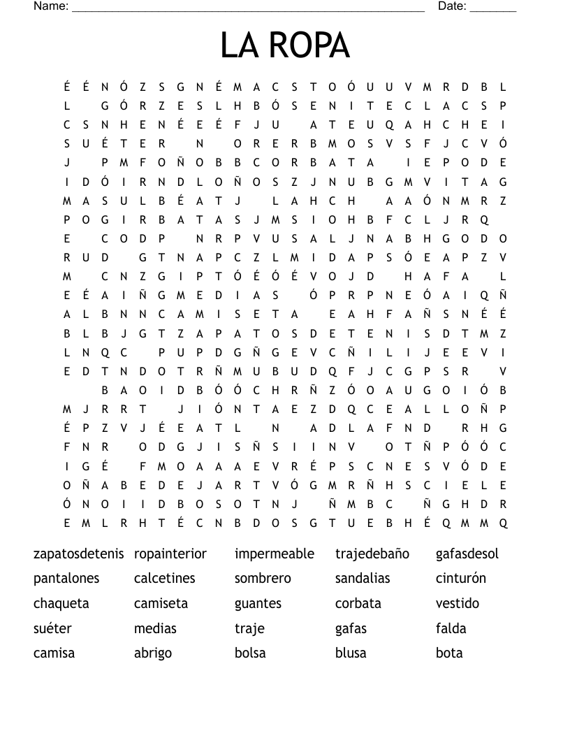 LA ROPA Word Search