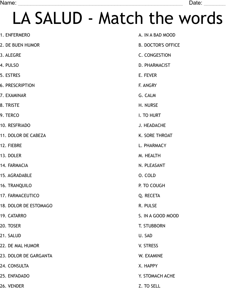 LA SALUD - Match the words Worksheet