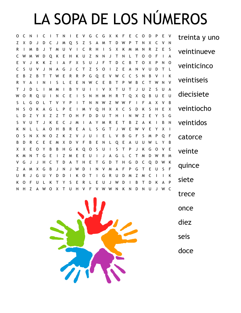 LA SOPA DE  LOS NÚMEROS Word Search