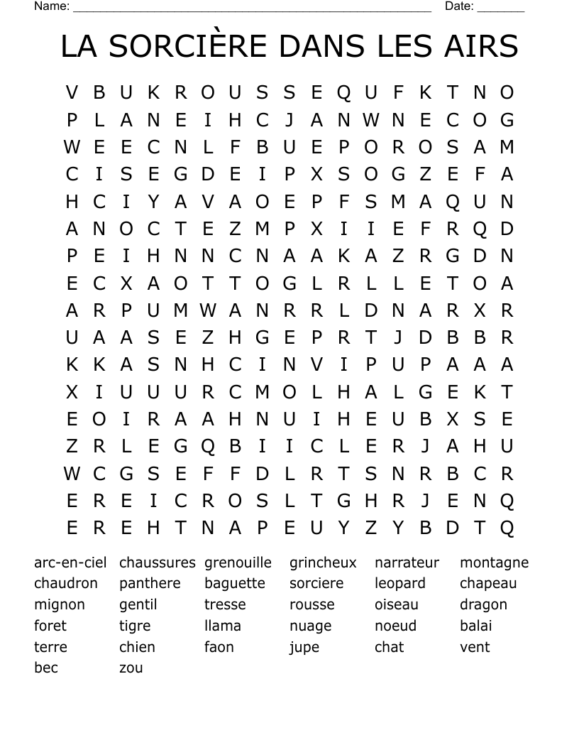LA SORCIÈRE DANS LES AIRS Word Search