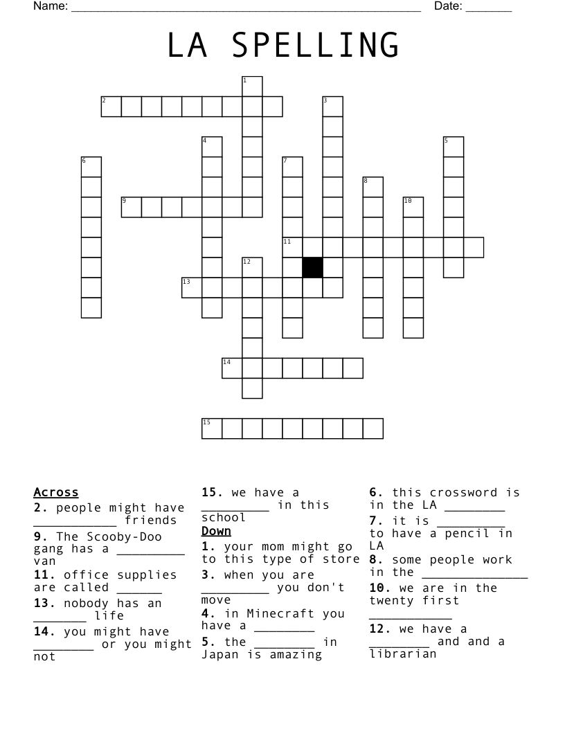 LA SPELLING Crossword