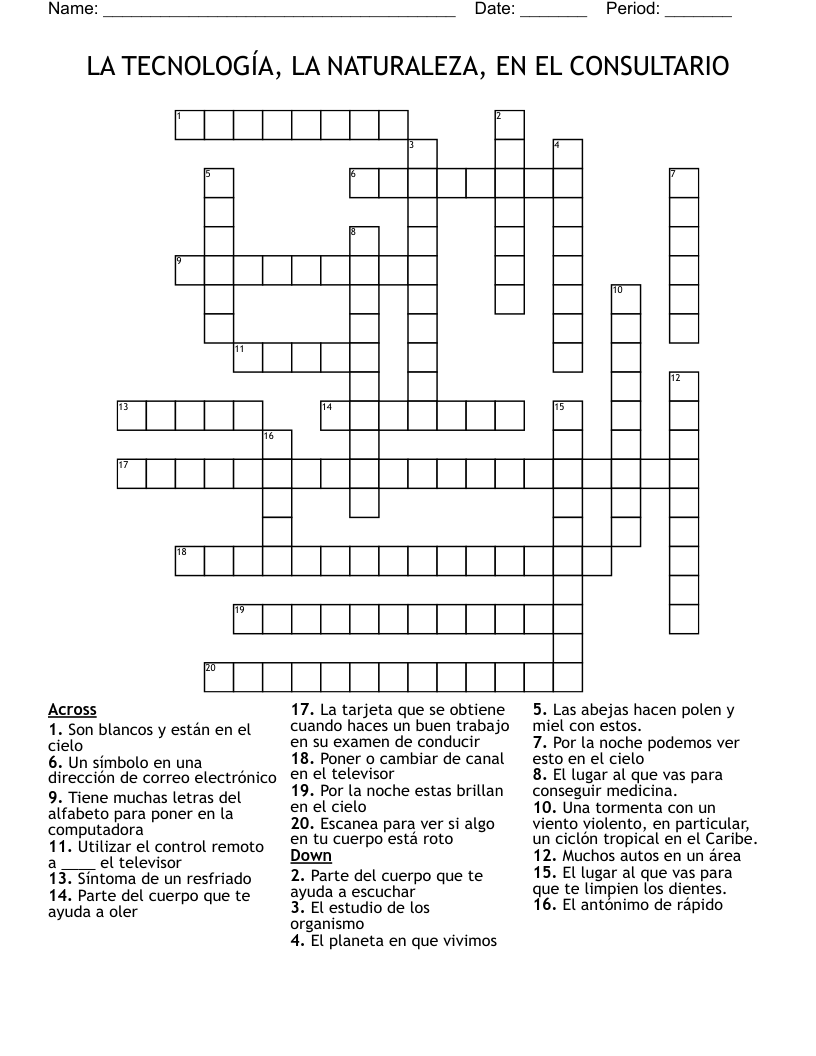 LA TECNOLOGÍA, LA NATURALEZA, EN EL CONSULTARIO Crossword