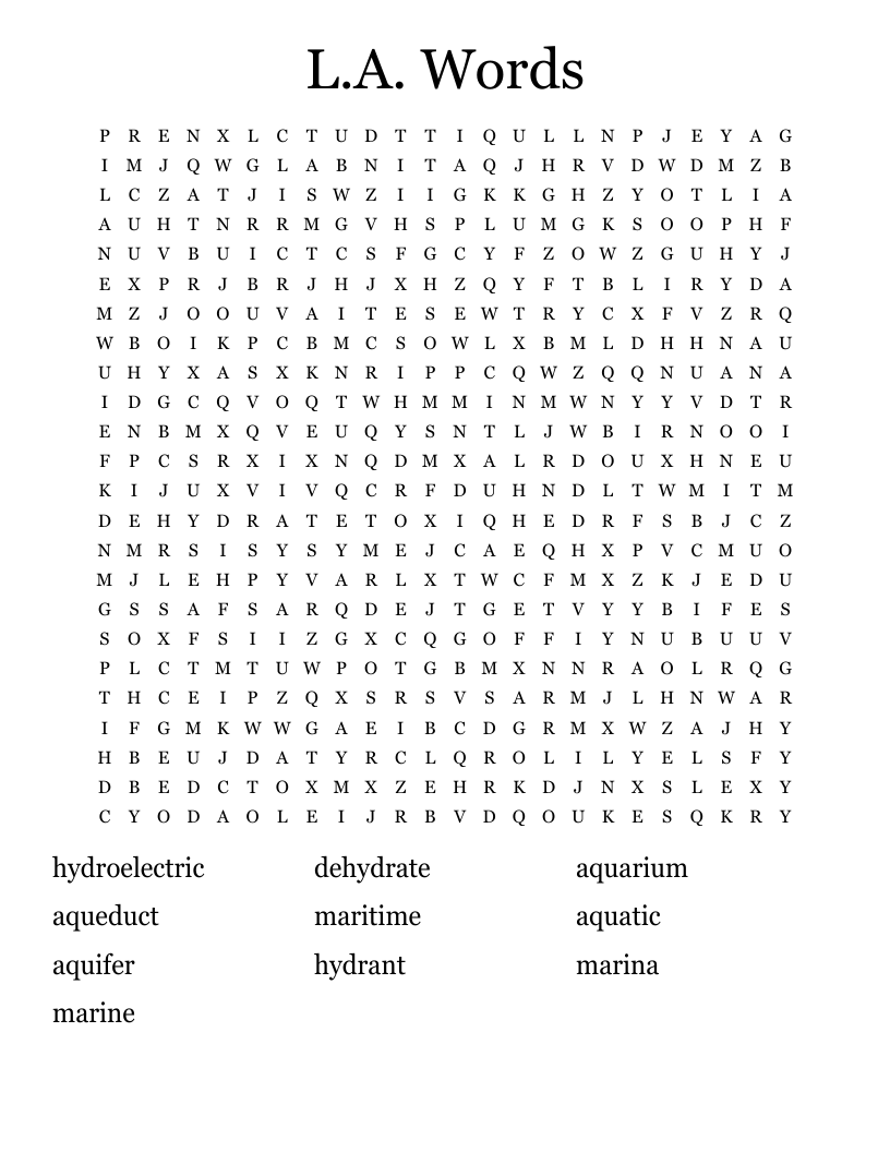 L.A. Words Word Search