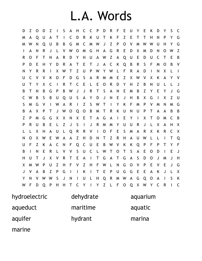 L.A. Words Word Search