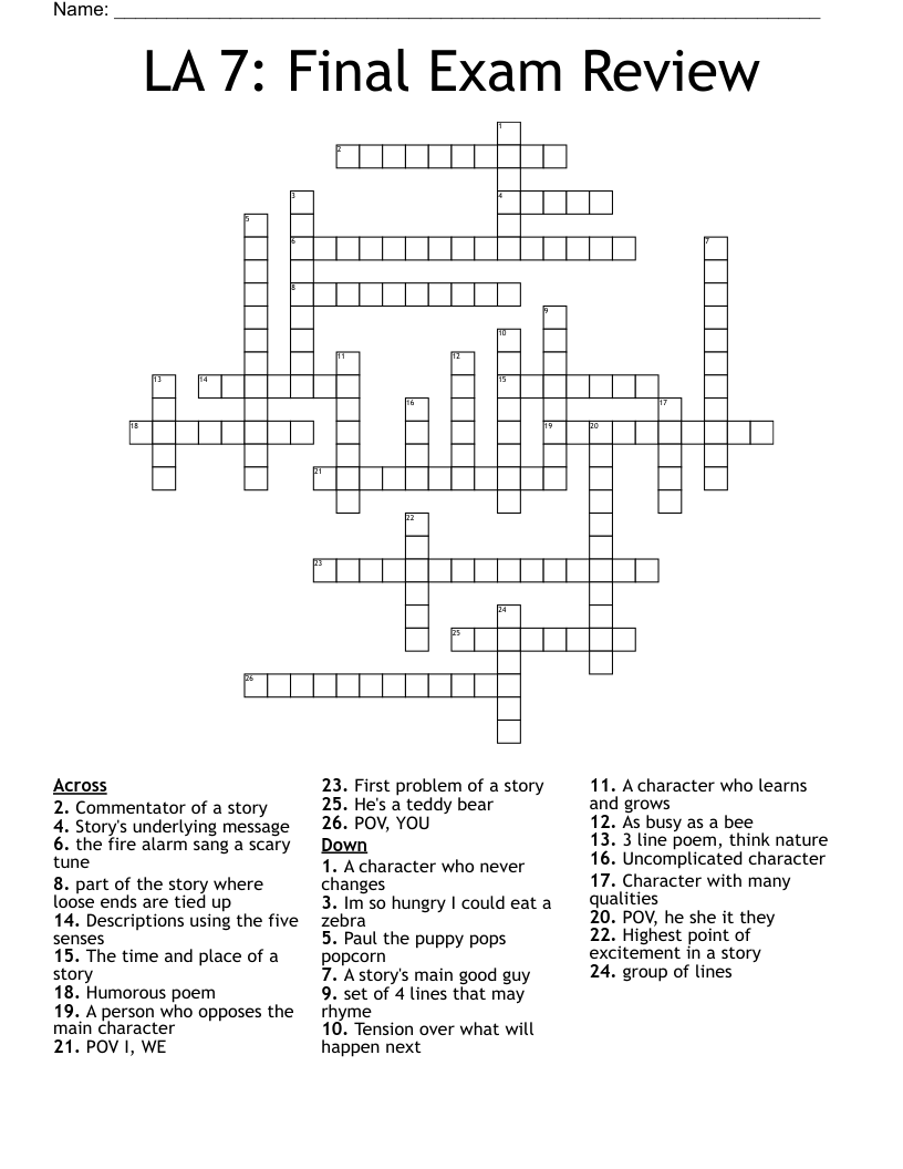 LA  7: Final Exam Review Crossword