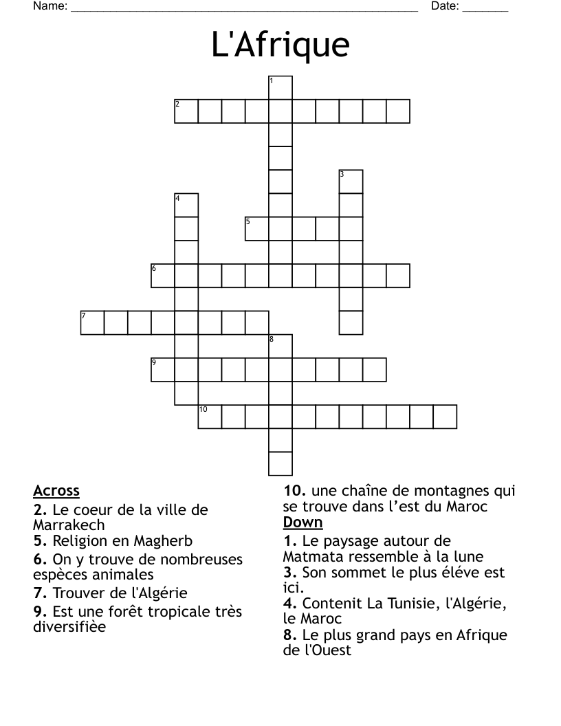 L'Afrique Crossword