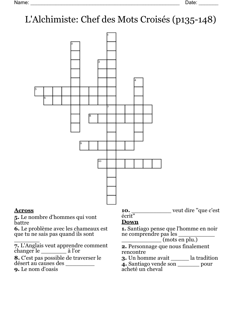 L'Alchimiste: Chef des Mots Croisés (p135-148) Crossword