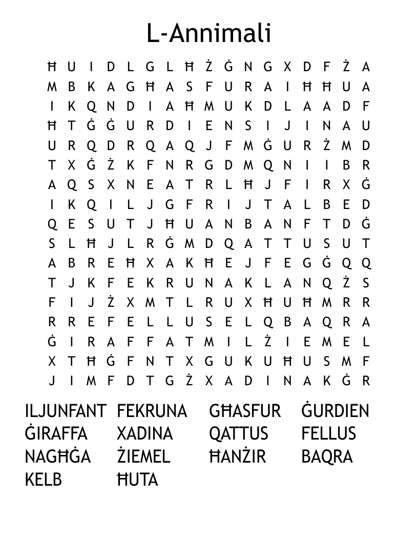 L-Annimali Word Search