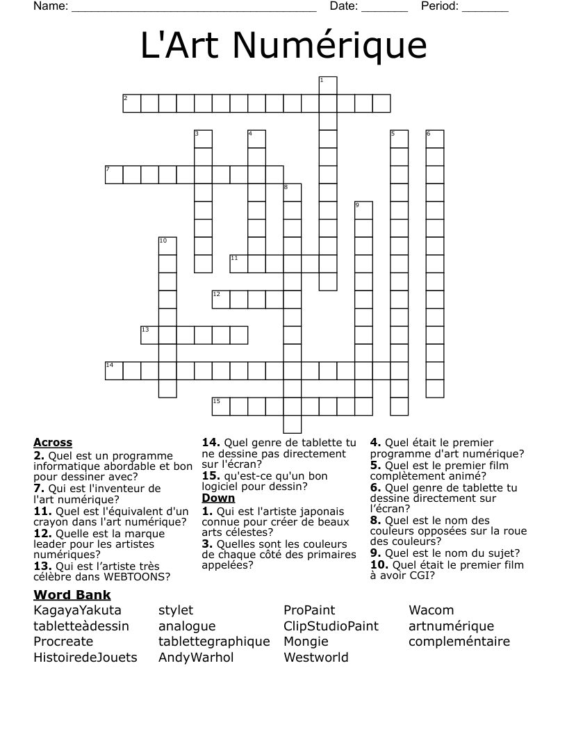 L'Art Numérique Crossword