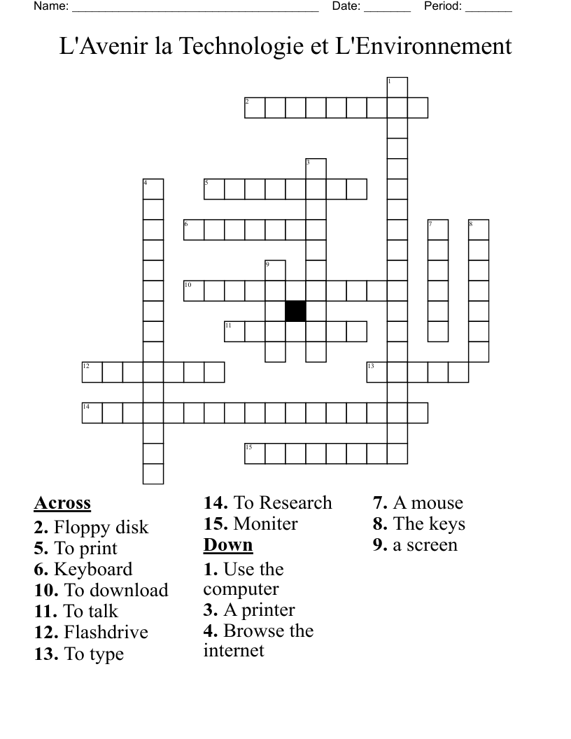 L'Avenir la Technologie et L'Environnement Crossword