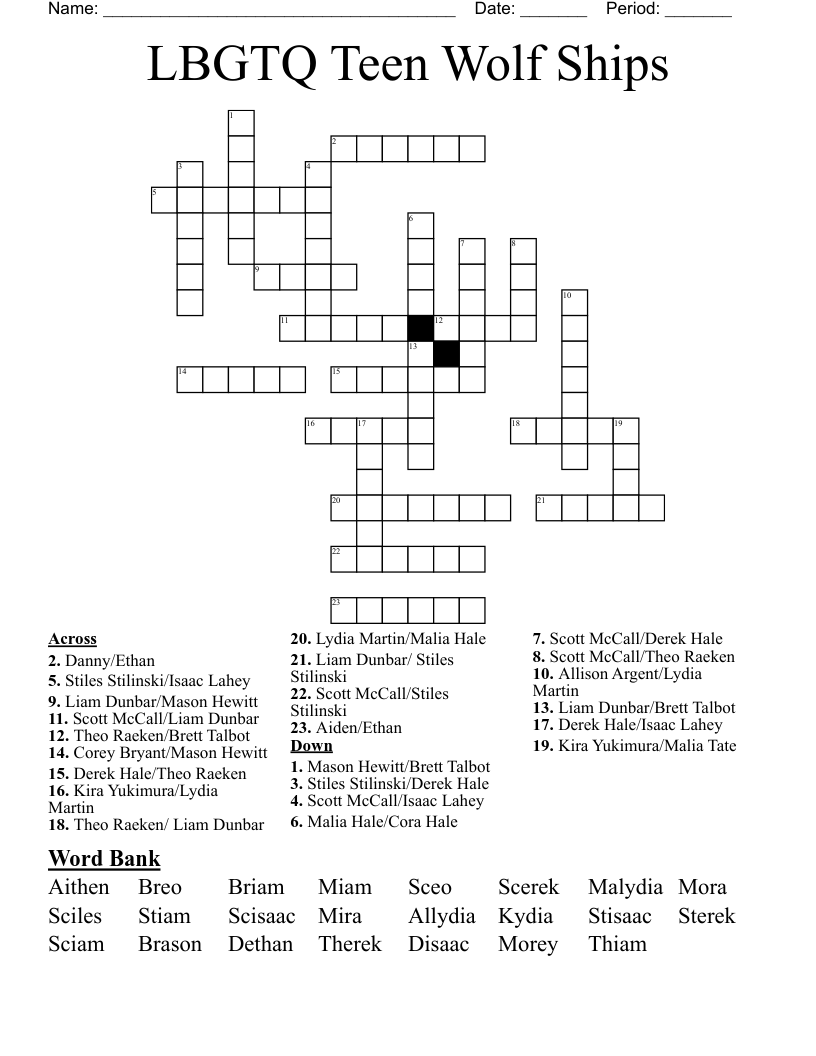 LBGTQ Teen Wolf Ships Crossword