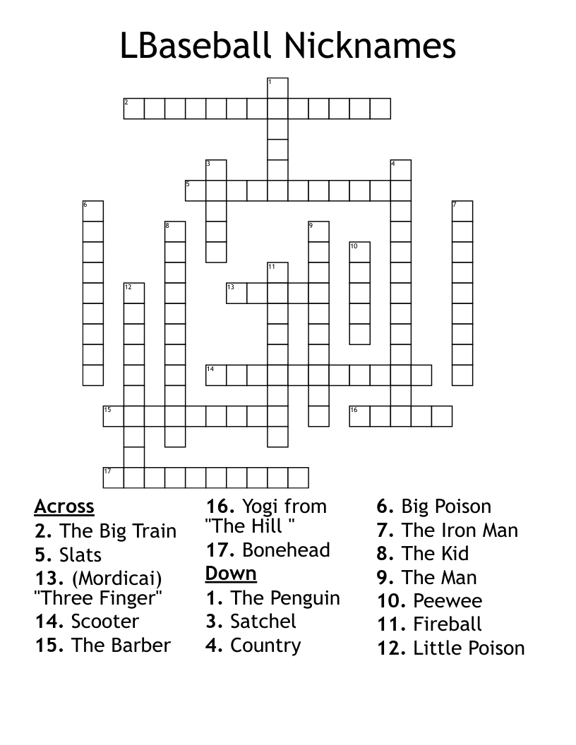 LBaseball Nicknames  Crossword