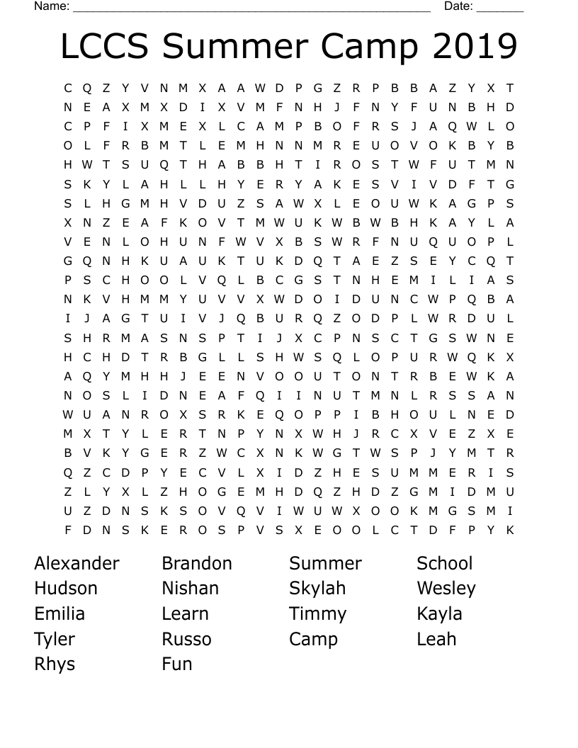 LCCS Summer Camp 2019 Word Search